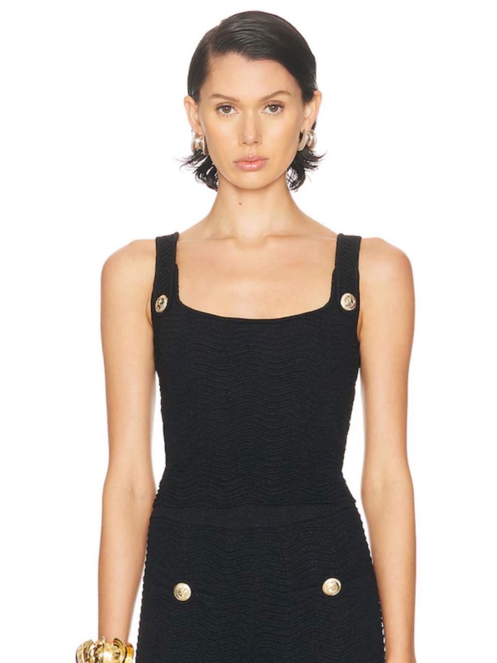 RETROFETE Aloe Knit Tank Top Crop Shirt Metallic Black XS - Picture 2 of 15